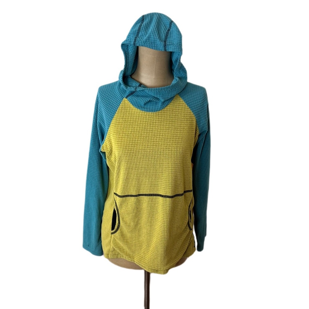 Melanzana Blue Yellow Green Micro Grid Hoodie Women’s Size Small Leadville CO